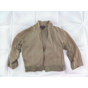 Ronen Chen 1 US Sz 6 Beige Tan Silky Cropped Bolero Jacket Cardigan Knit Women s